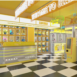 yellow themed claw machine store