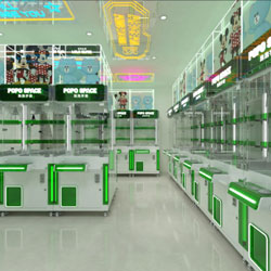Green themed claw machine store