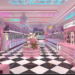 pink themed claw machine store